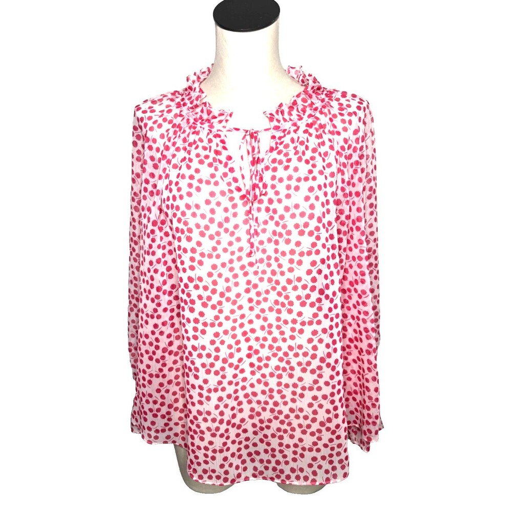 Boden Pink Floral Top Ruffled Long Sleeve Keyhole Neck Blouse Size 10